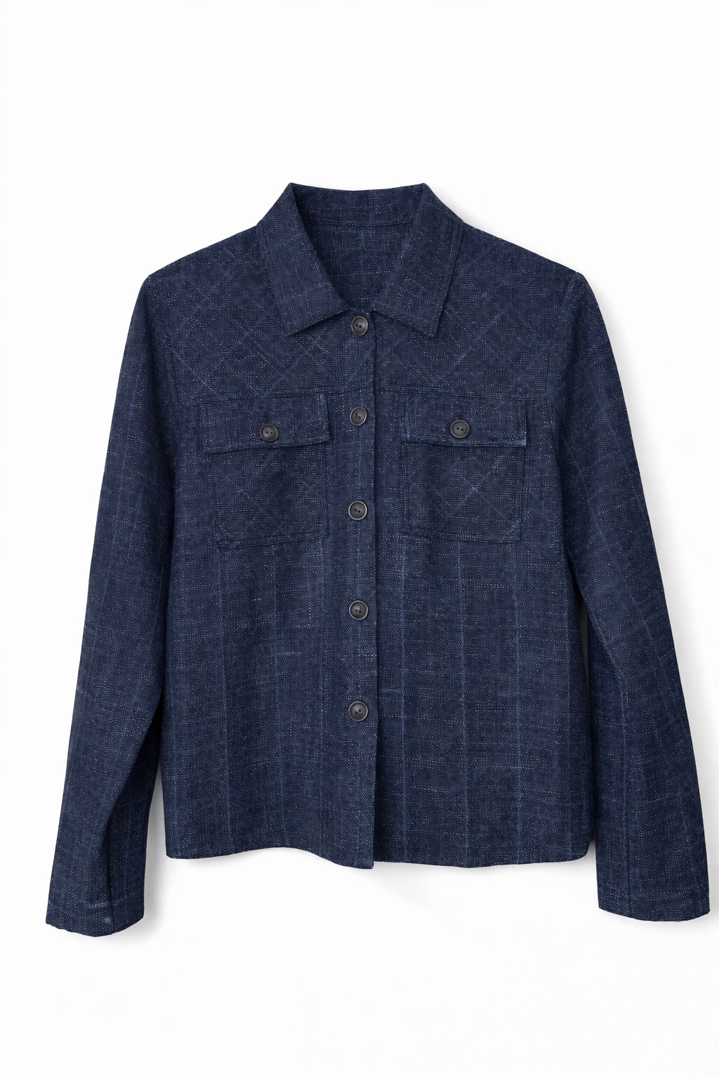 Укорочений жакет синього кольору в делікатну клітинку